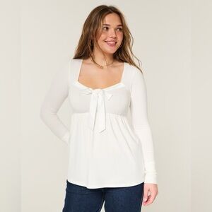 NEW Hollister Satin Tie White Long Sleeve Top